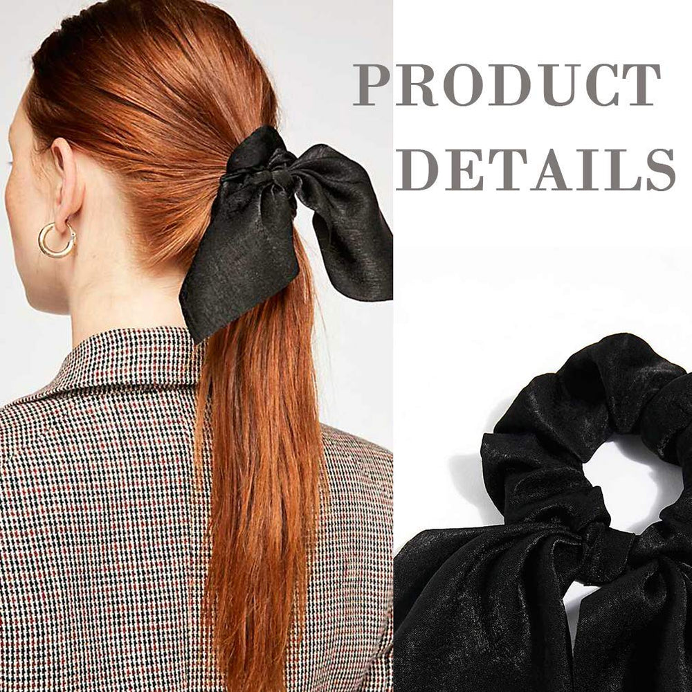 Aileam scrunchies seda azul con lazo, perfecto para looks de fiesta.