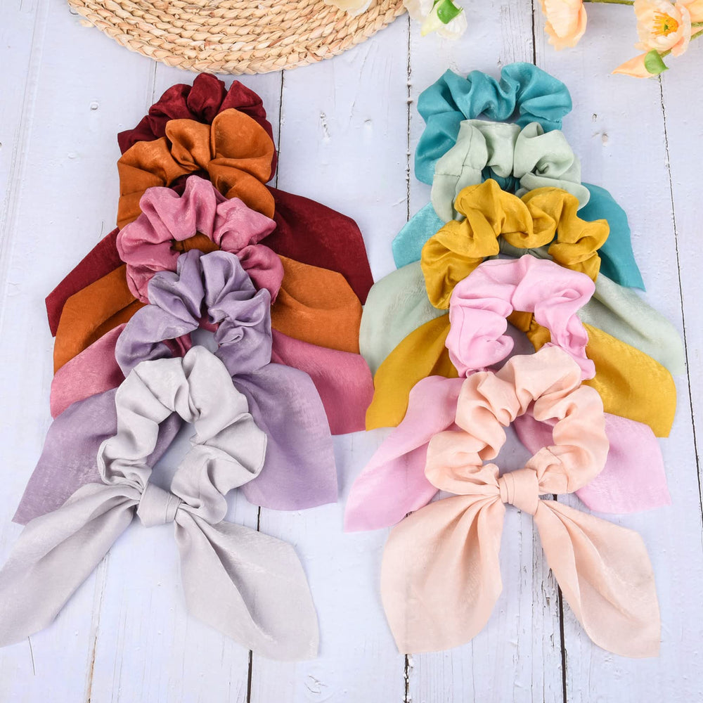 Aileam scrunchies seda lila con lazo, evita tirones al retirar.
