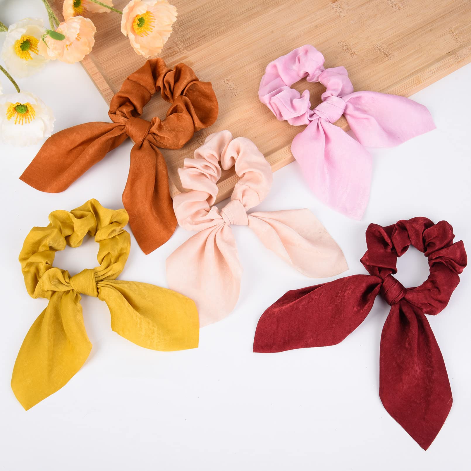 Aileam scrunchies seda naranja con lazo, regalo práctico para mujeres.