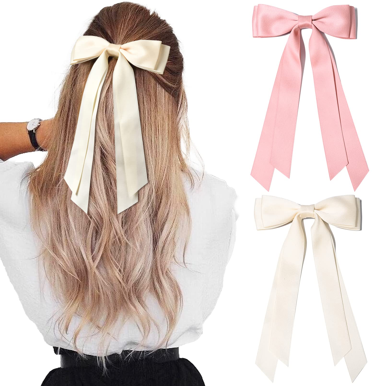 Aileam silky satin hair bow clip in beige-pink for secure everyday wear