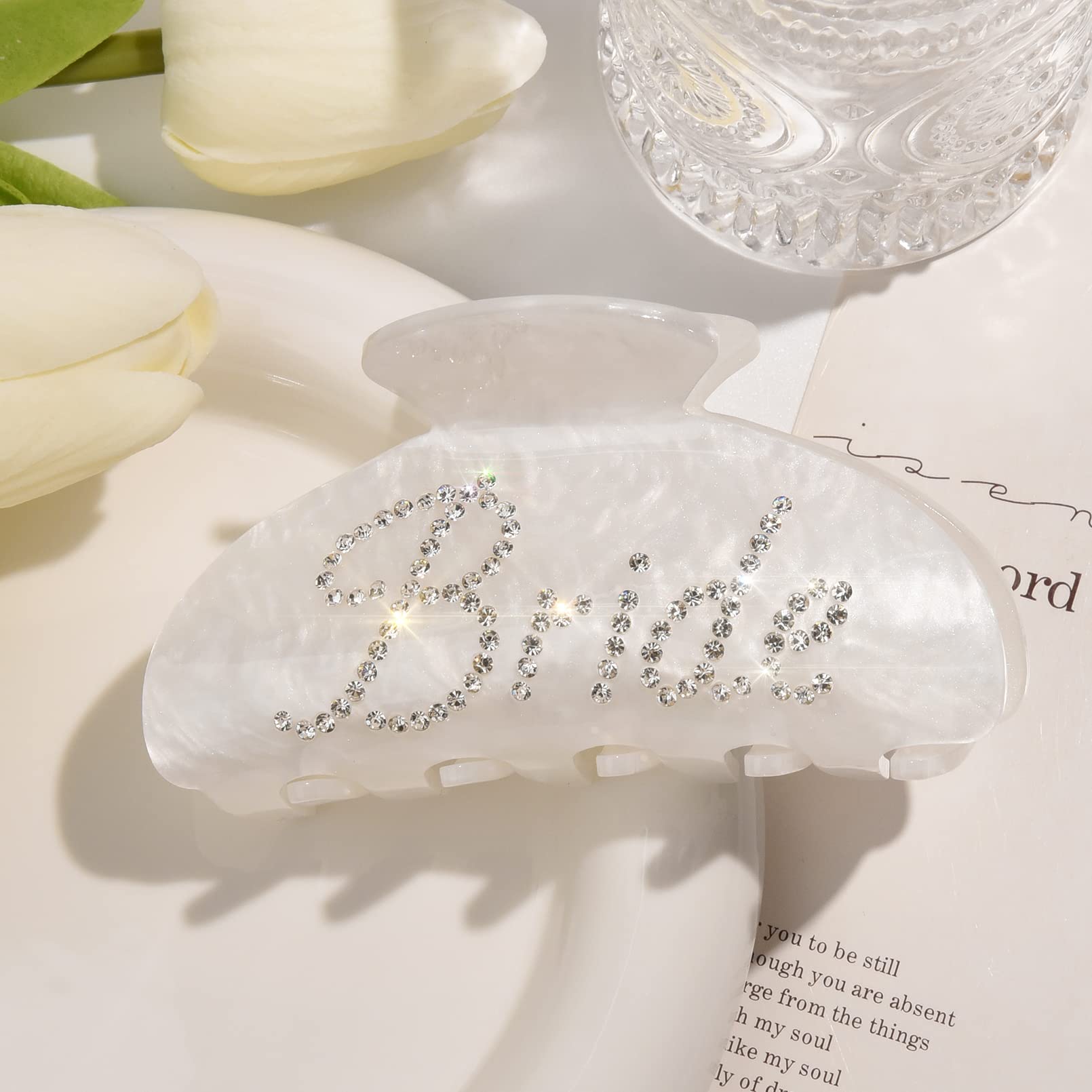 Aileam white acrylic banana barrette for versatile bridal styling