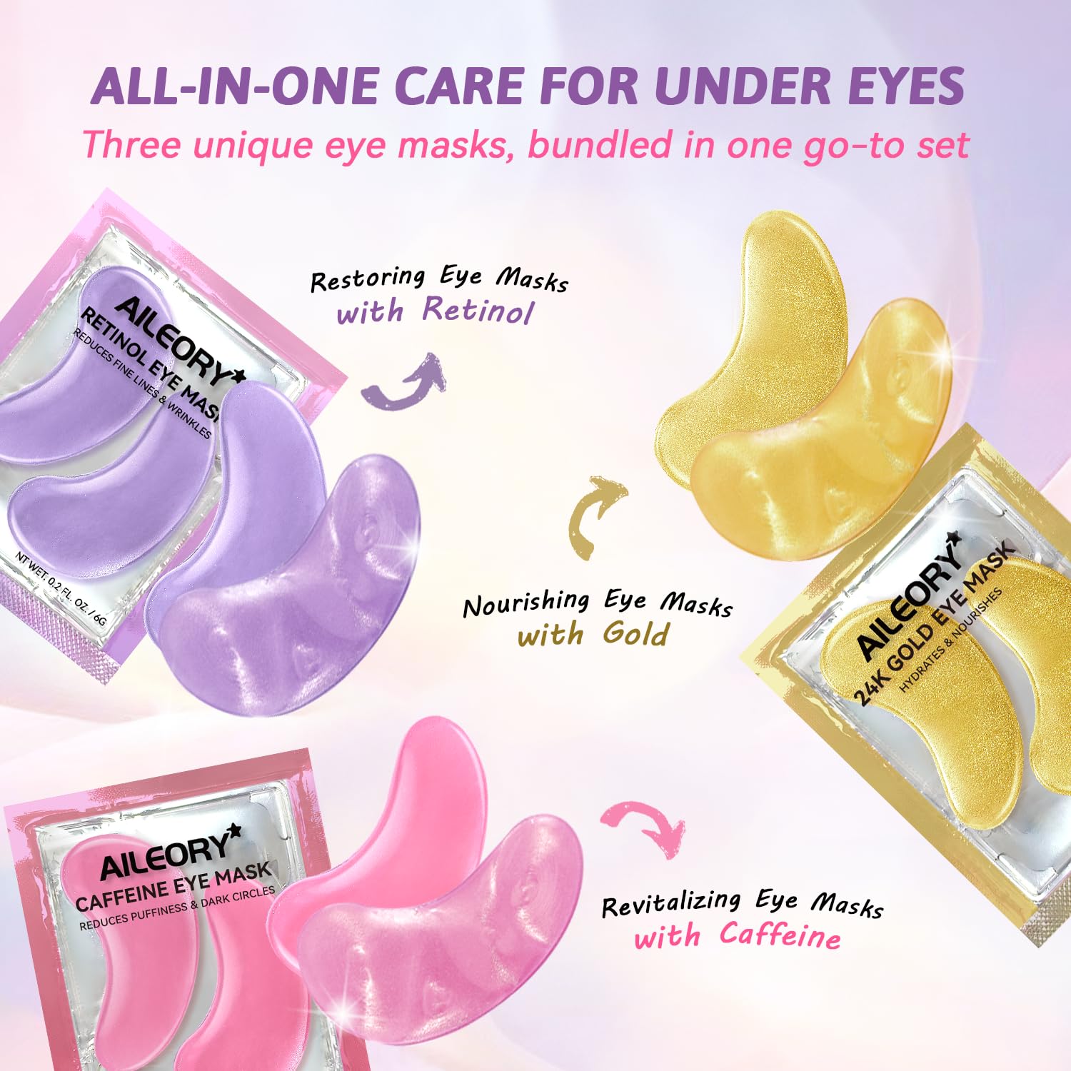 Parches AILEORY retinol para suavizar líneas finas y mirada descansada.