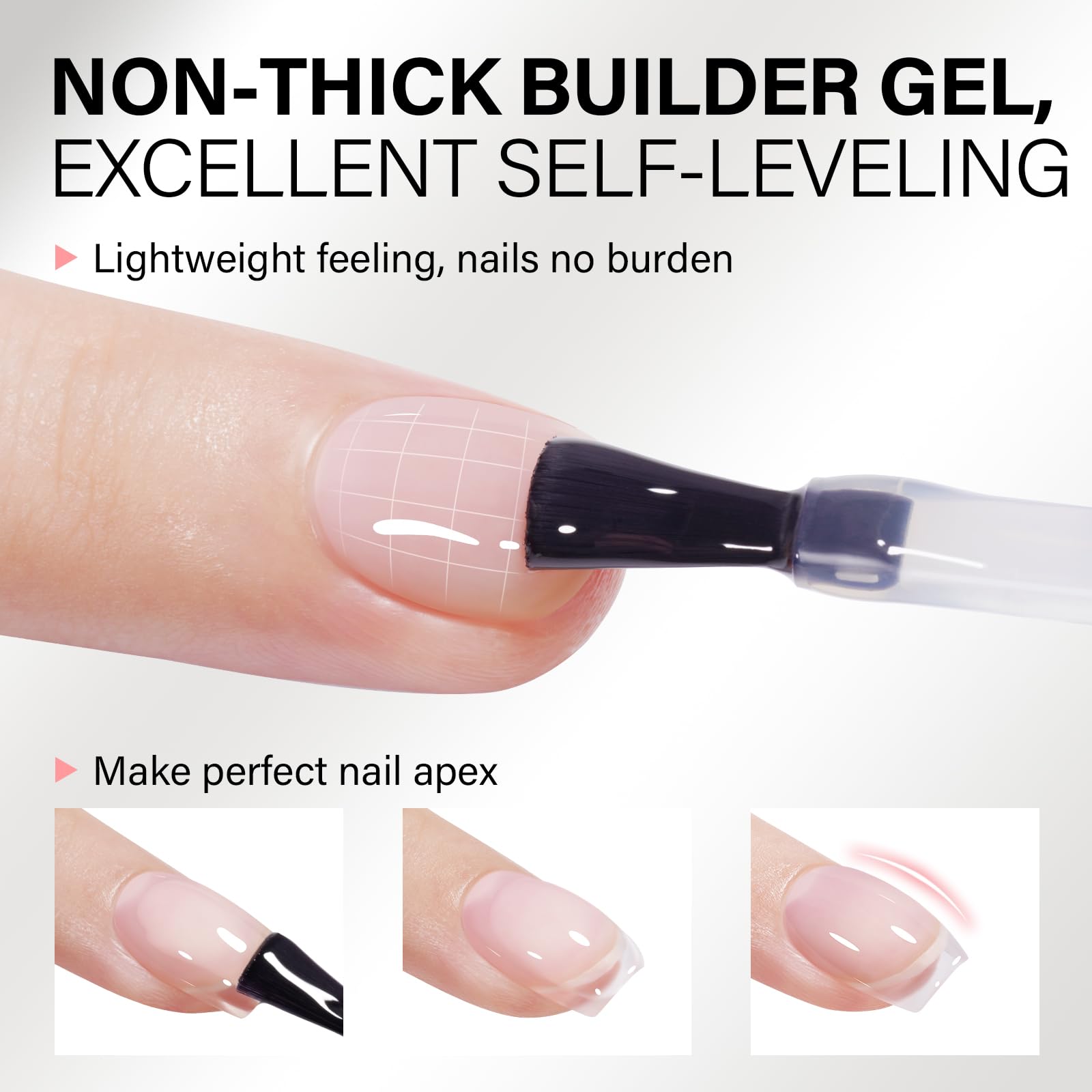 Curado en lámpara con AILLSA gel builder claro para una capa estable.