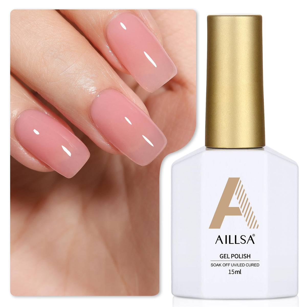Esmalte gel AILLSA nude rosado en botella con brillo duradero