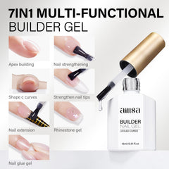 Extensión de uñas con AILLSA gel builder claro para elongación controlada.