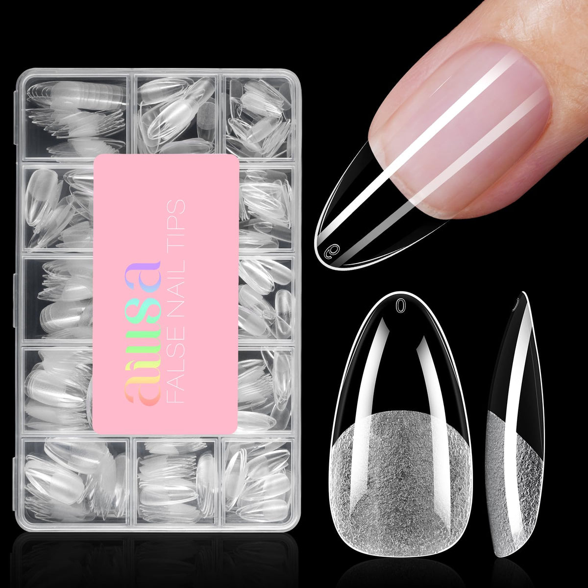 AILLSA almond nail tips 450-piece box for precise fit and easy DIY.