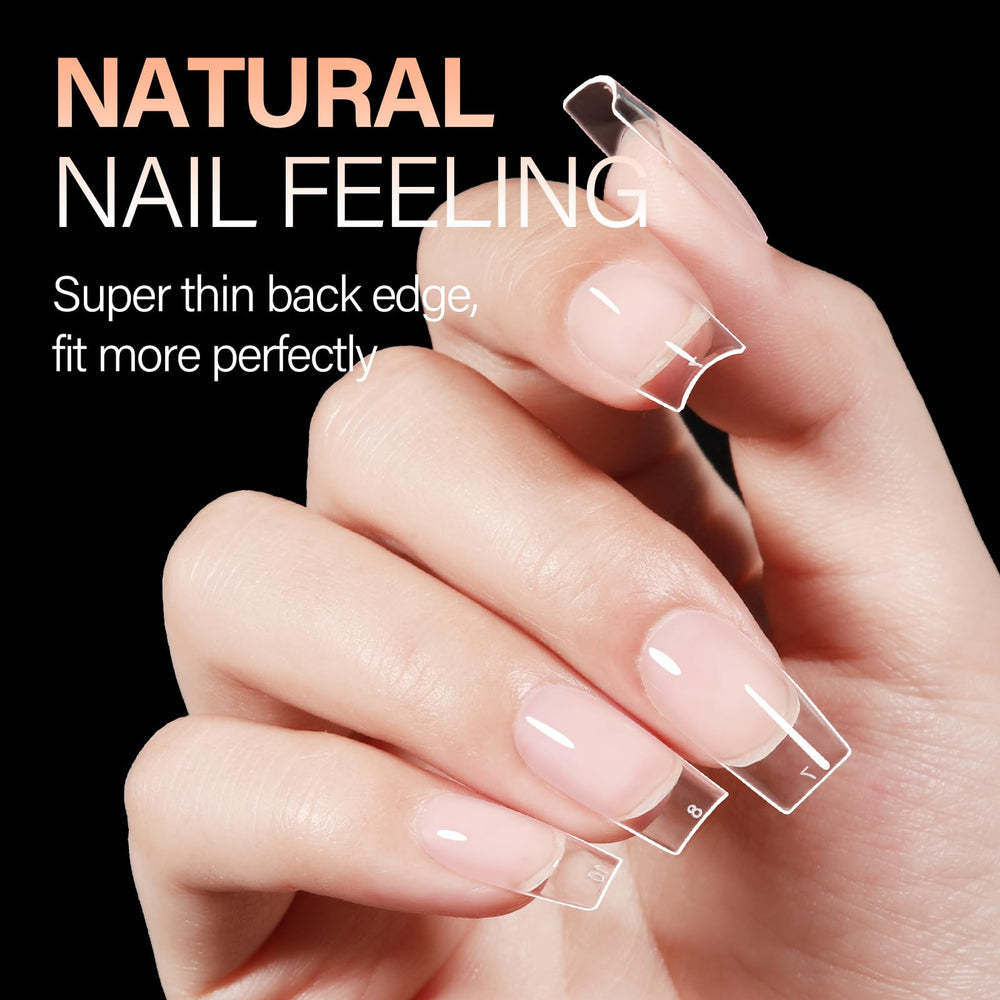 AILLSA close-up of clear tips highlights seamless surface for flawless polish.