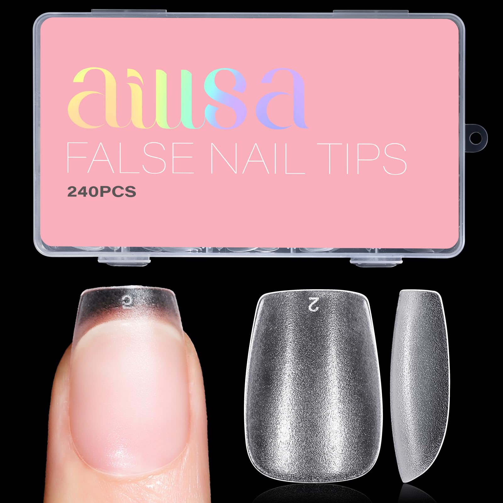 AILLSA storage box with 240 extra short coffin nail tips for organized DIY.