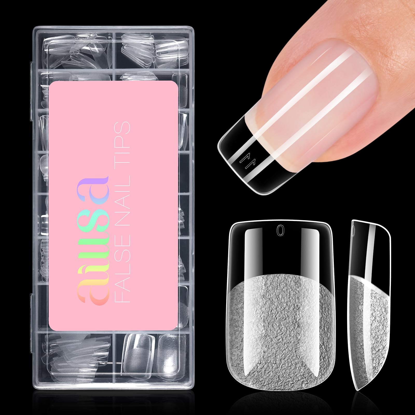 Uñas AILLSA cuadradas cortas con acabado medio mate para arte de uñas.