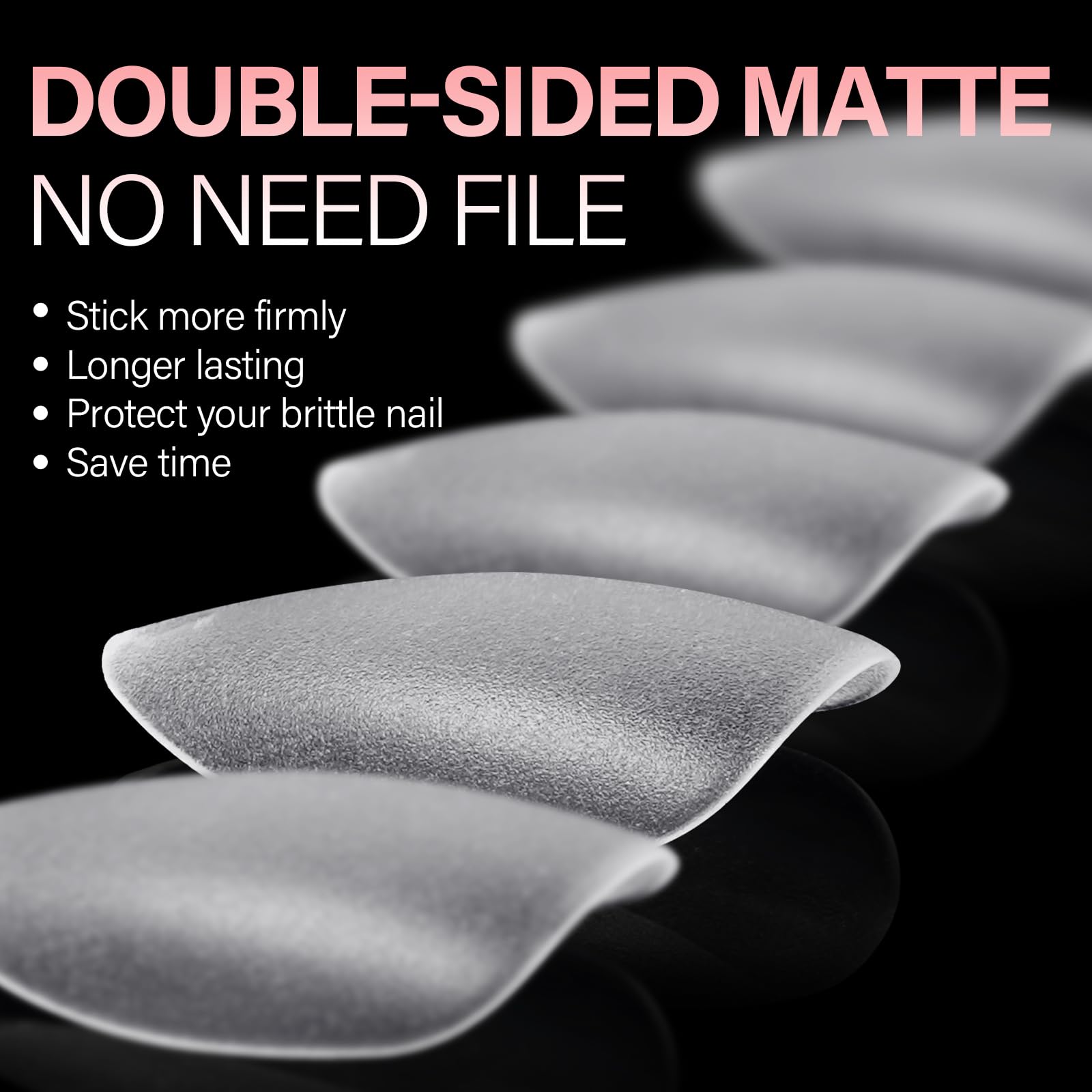 AILLSA tips uñas acrílicas transparentes, doble lado mate para acabado natural y limpio.