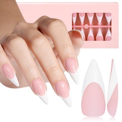 AILLSA uñas gel francesas largas almendra rosado, apariencia natural y aplicación fácil.