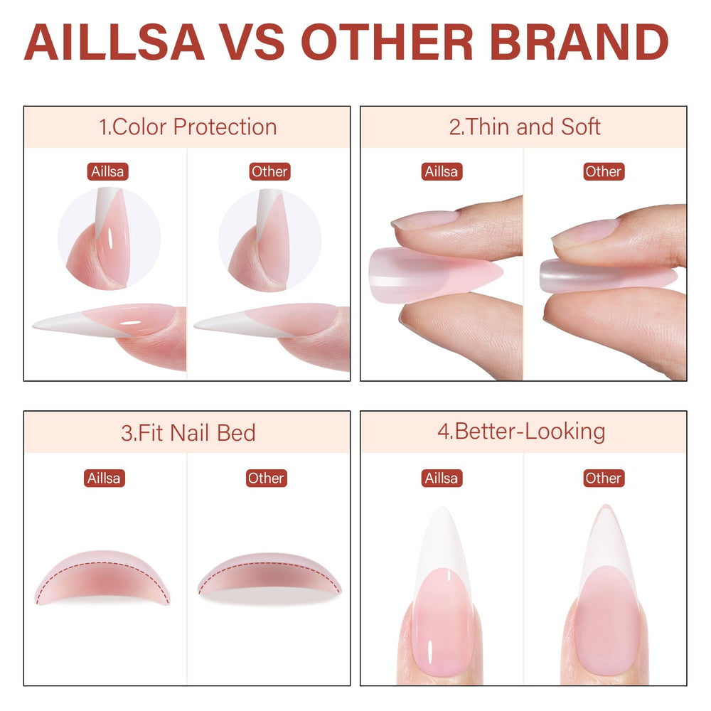 AILLSA uñas stiletto largas, estilo moderno y aplicación rápida.