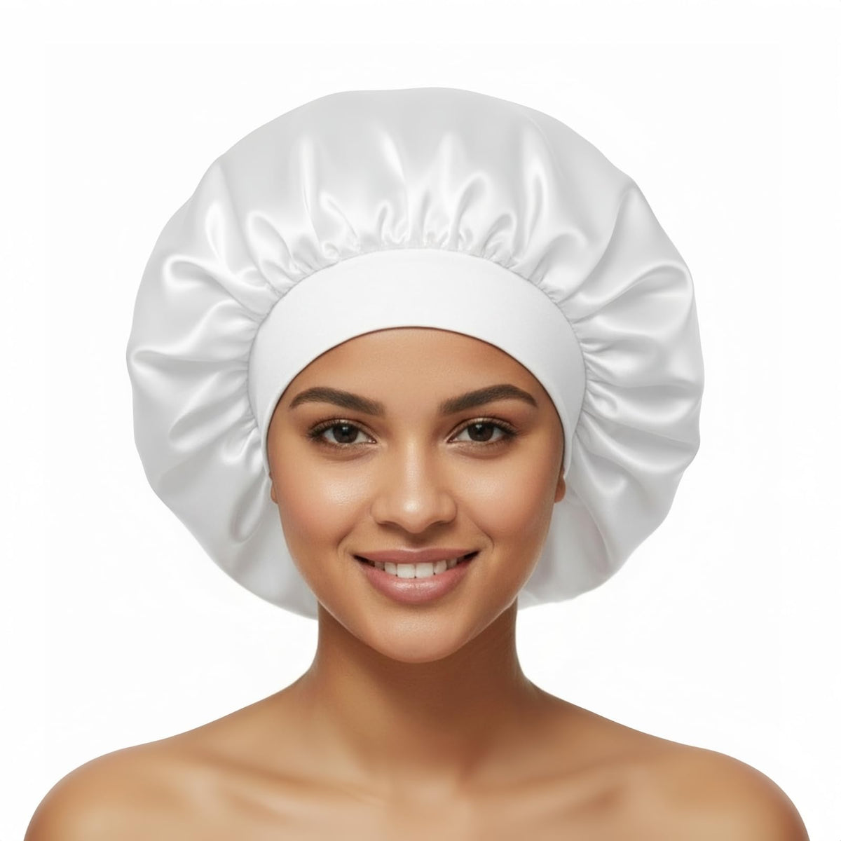 AILONSHAWN bonet de seda blanco para dormir, protege el cabello y reduce la fricción.