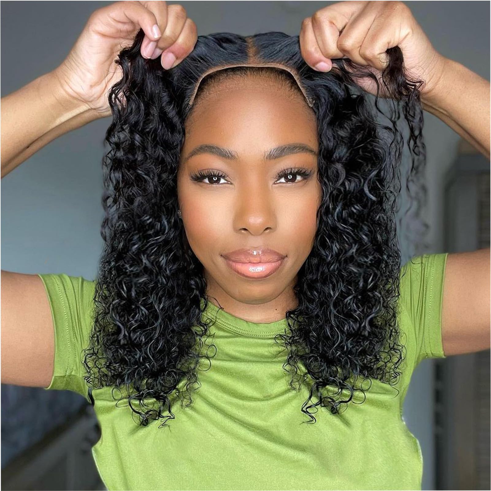 Ailwelia Curly Bob Wig front view for natural look and quick wear