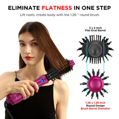 Aima Beauty One Step shows ionic flow for frizz control and shine.