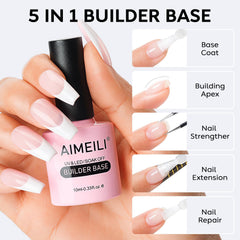 AIMEILI HEMA-free gel system under UV lamp for salon-like shine.