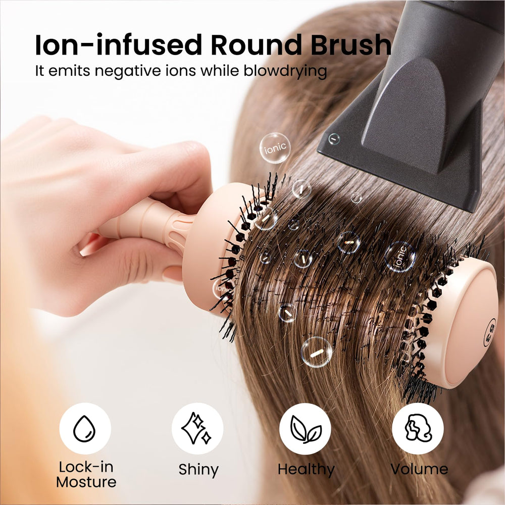 AIMIKE ceramic-coated barrel round brush for even heat distribution.