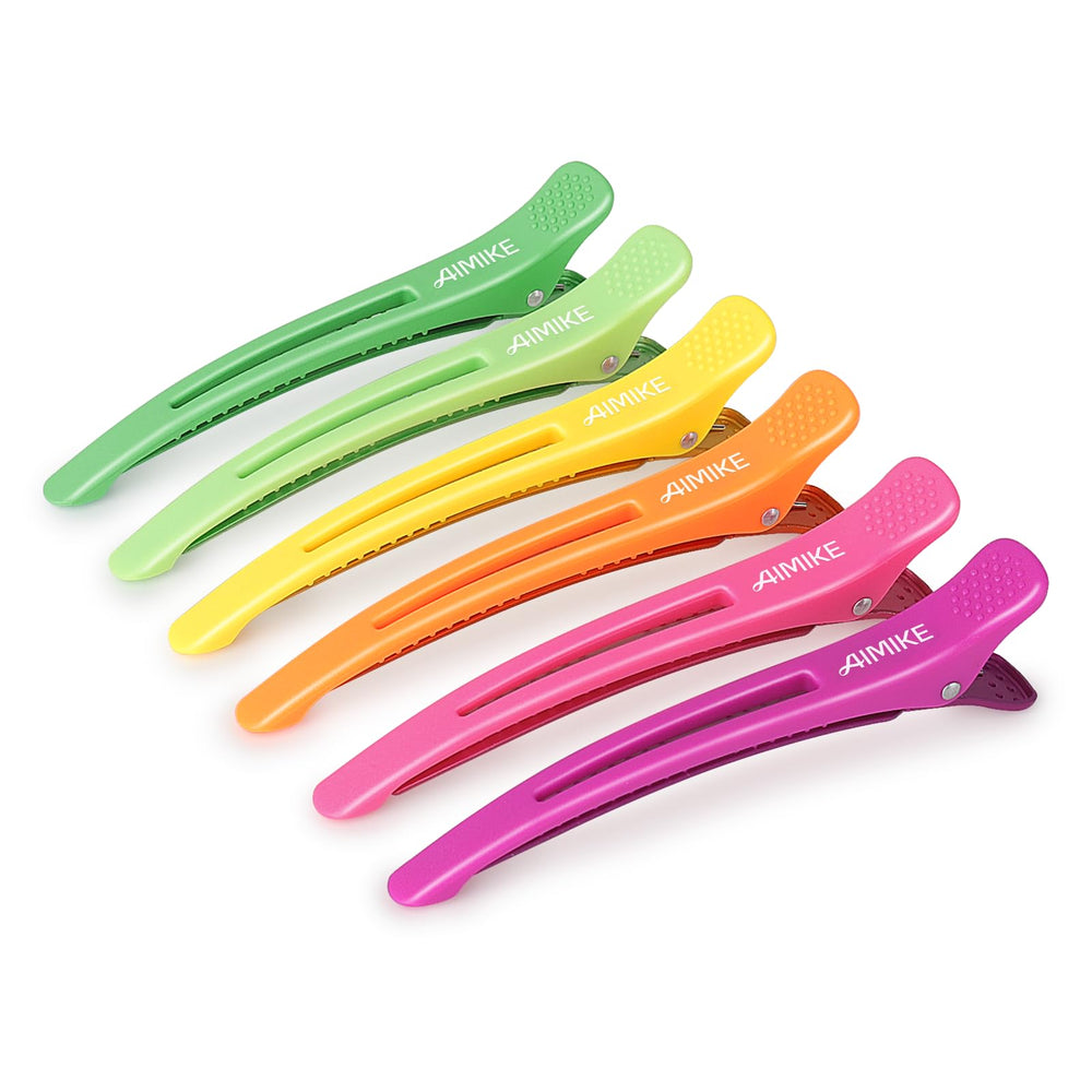 AIMIKE duck-bill clip with silicone band securing hair during styling.