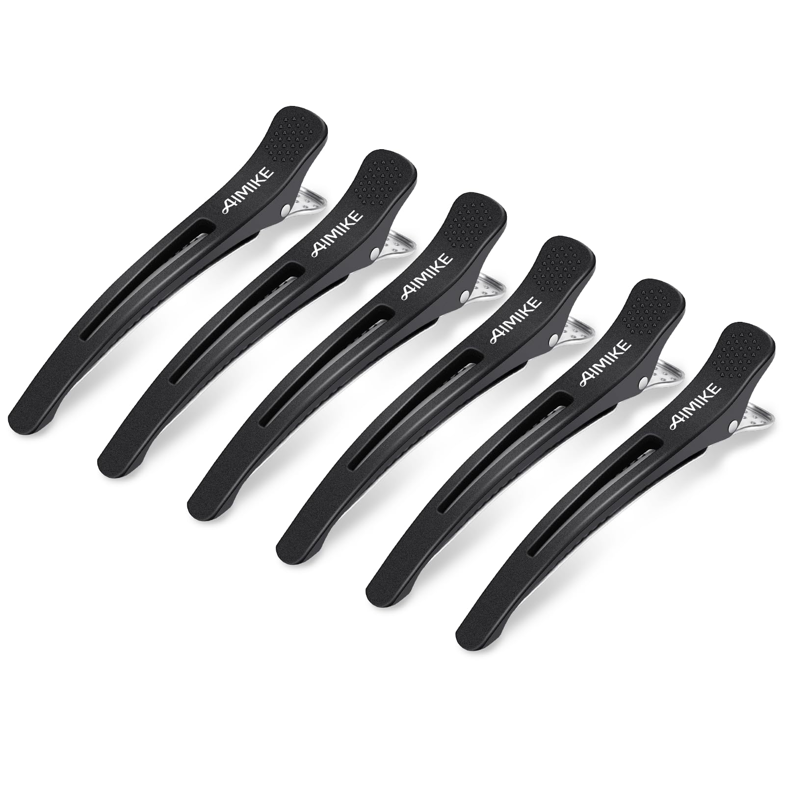 AIMIKE duck-billed hair clip with silicone band secures sections without creasing.