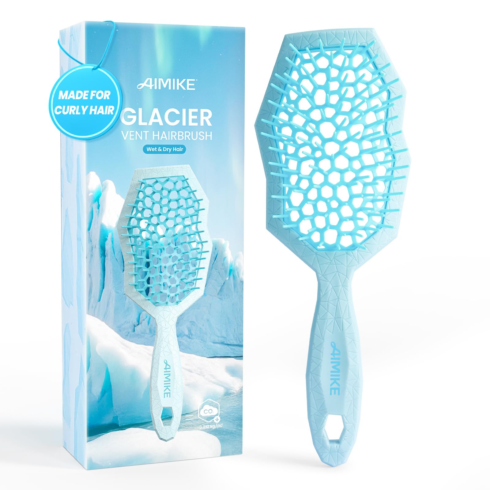 AIMIKE Glacier Detangling Brush with glacier-texture enables gentle detangling.