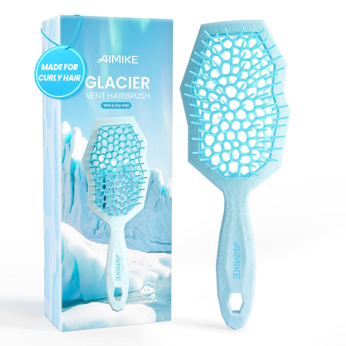 AIMIKE Glacier Detangling Brush with glacier-texture enables gentle detangling.