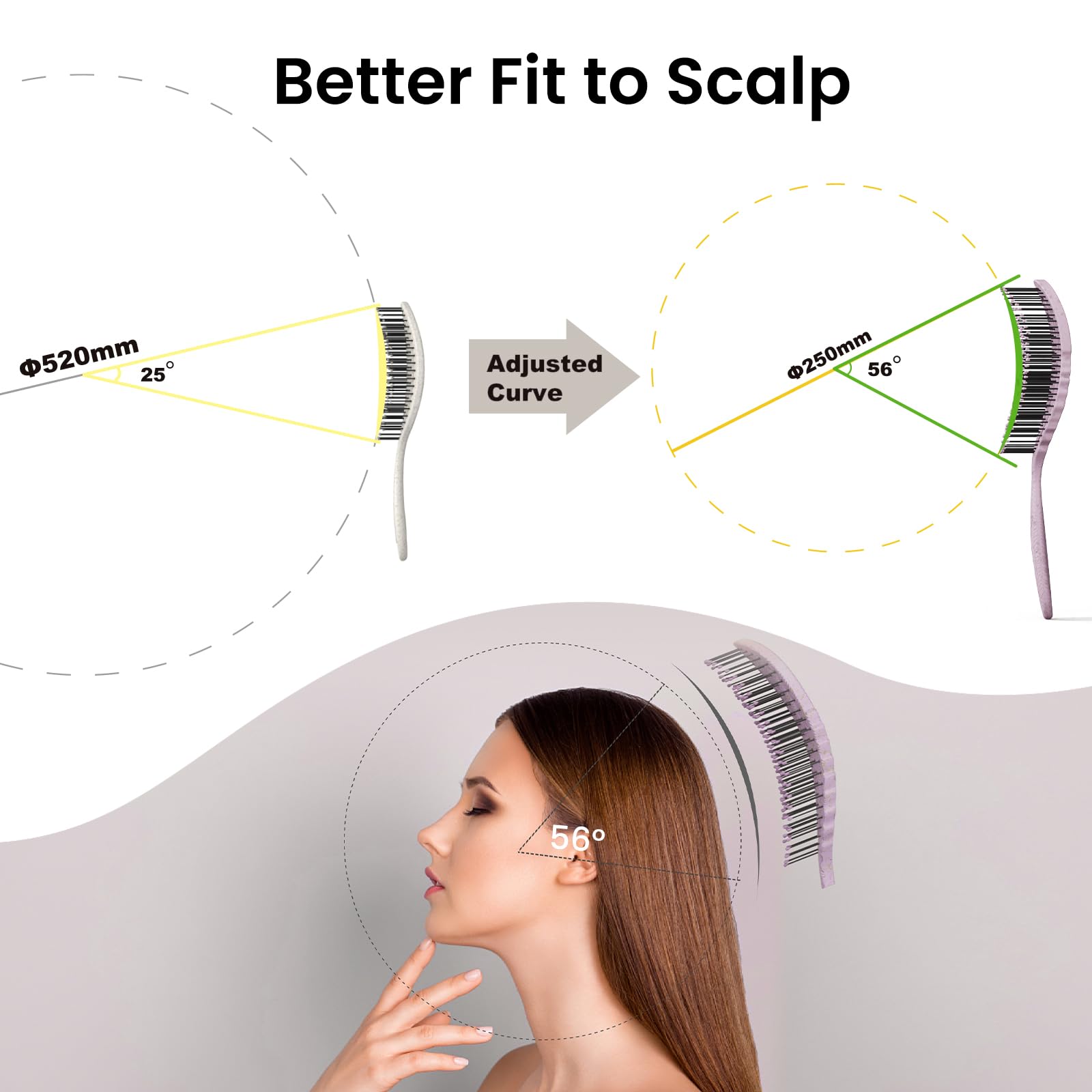 Tangled hair being brushed with AIMIKE Hemp-Relax Detangler Brush for easy detangling.