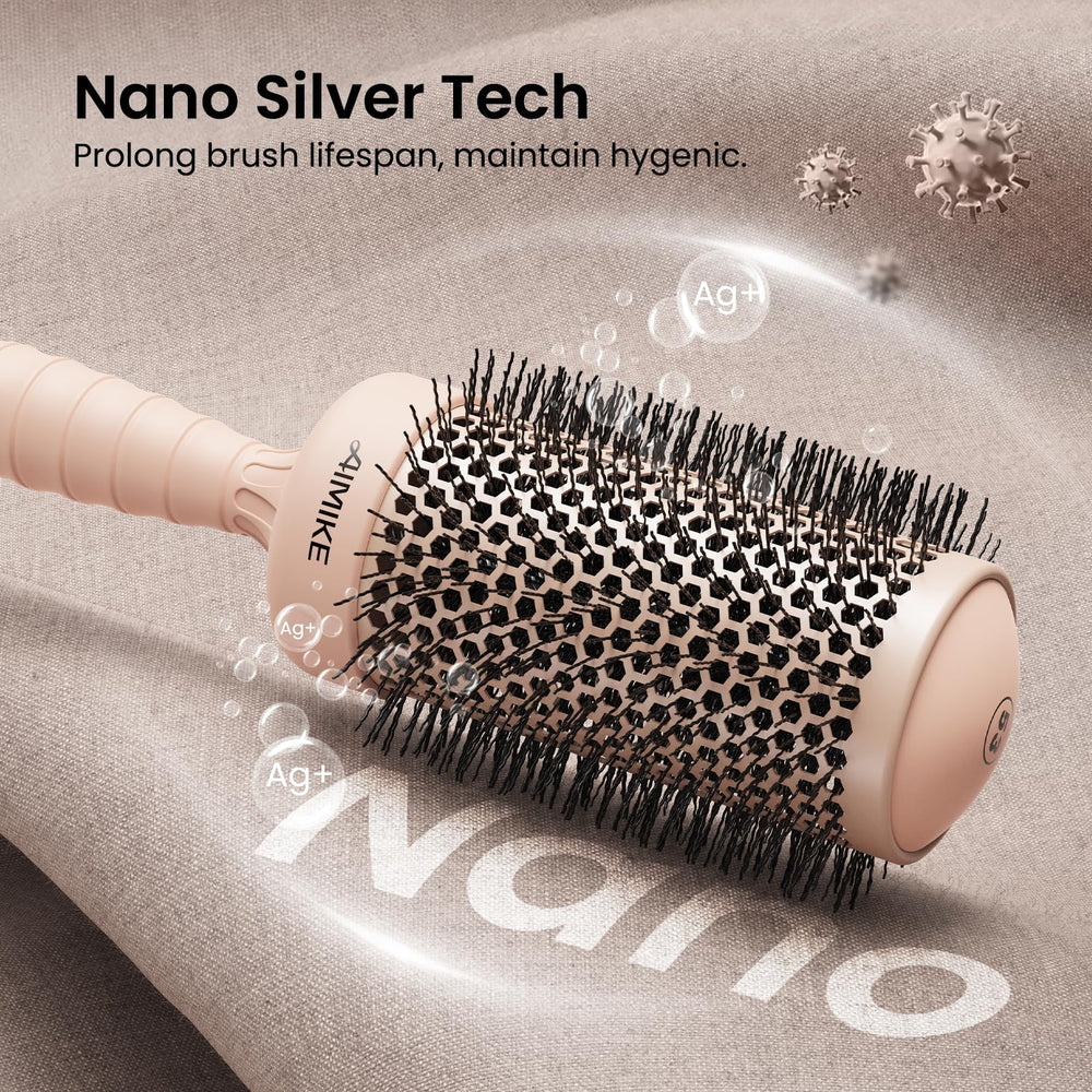AIMIKE nano silver ion round brush for improved styling hygiene.