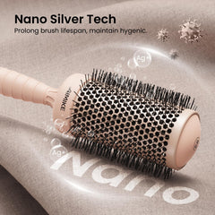 AIMIKE nano silver ion round brush for improved styling hygiene.