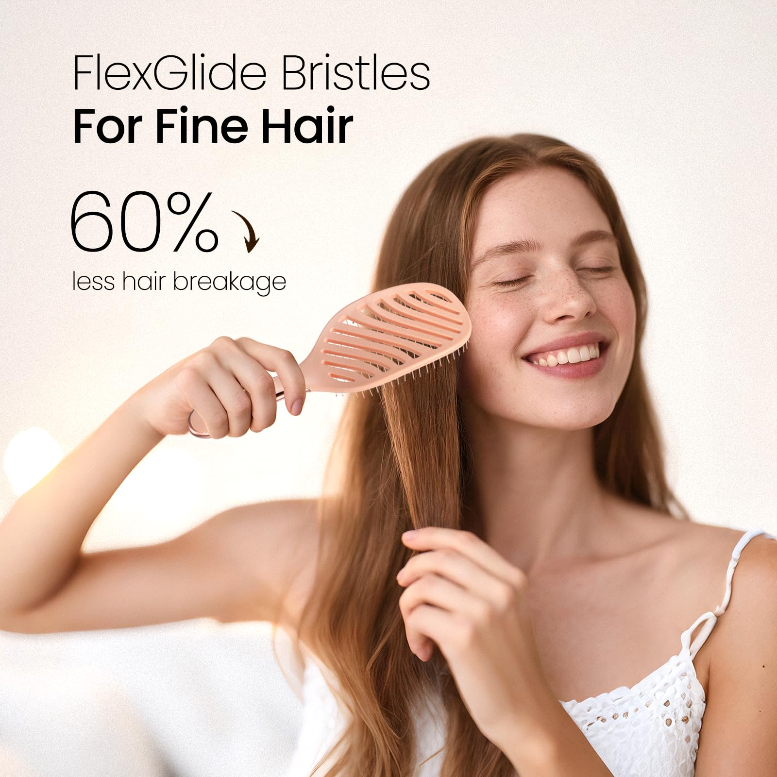 Close-up of AIMIKE FlexGlide bristles for smooth detangling and minimal snagging.