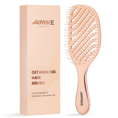 AIMIKE Rose Luxe Detangler Brush top view shows gentle detangling on damp hair.