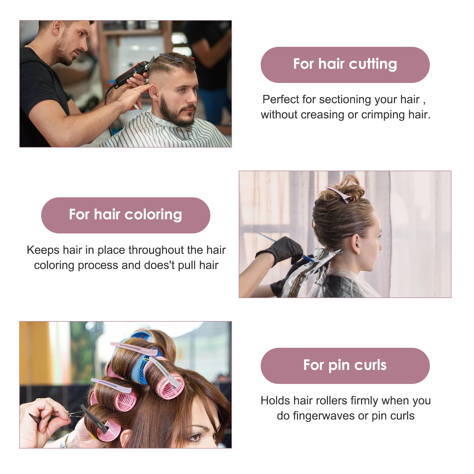 AIMIKE silicone-band no-crease clip; gentle hold without leaving hair marks.