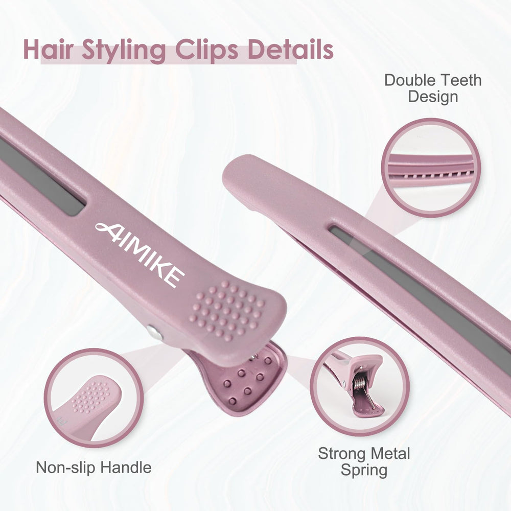 AIMIKE versatile clip for blow-dry, curling, and sectioning across all hair types.