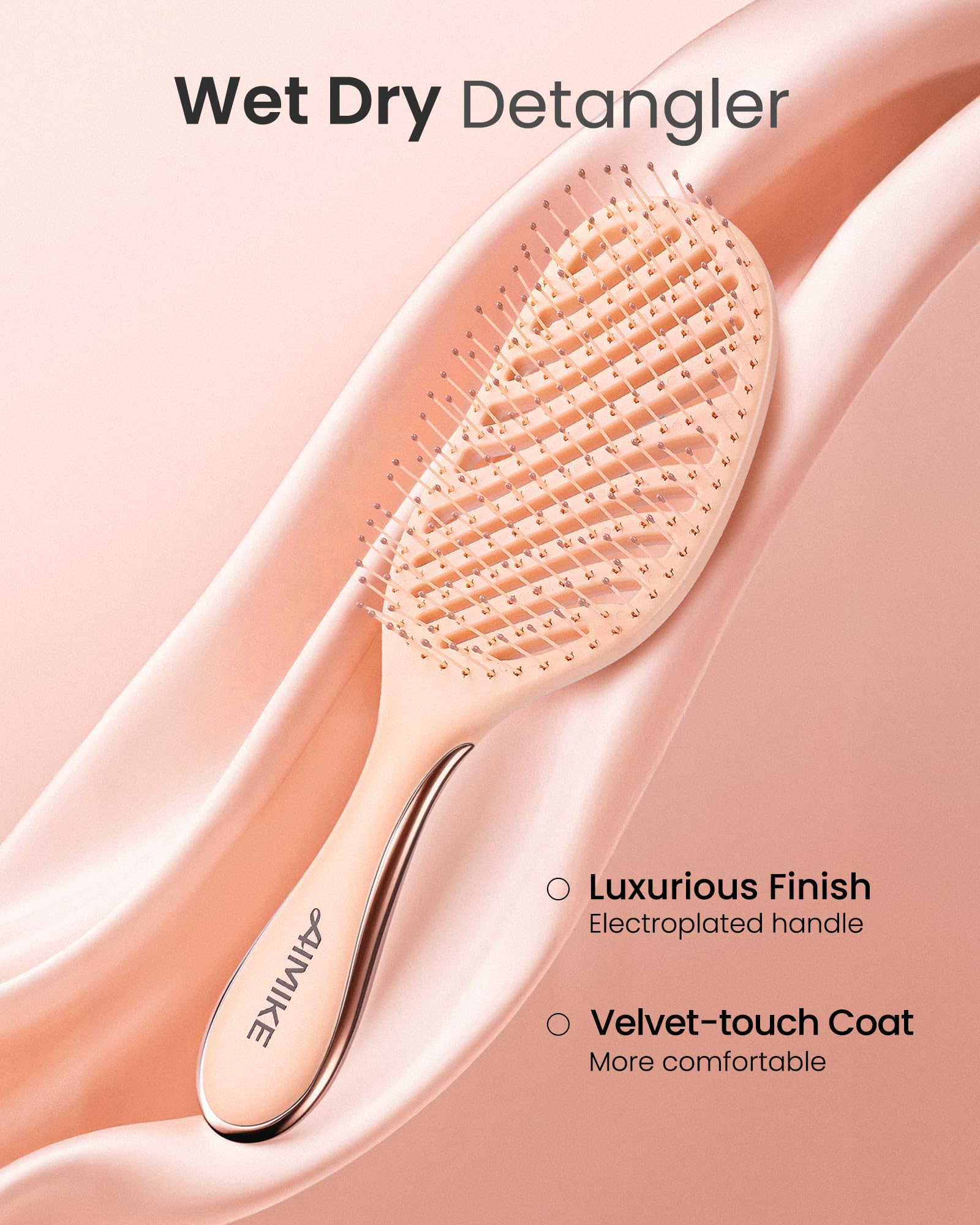 AIMIKE wet/dry detangler with vented back prevents water buildup while detangling.