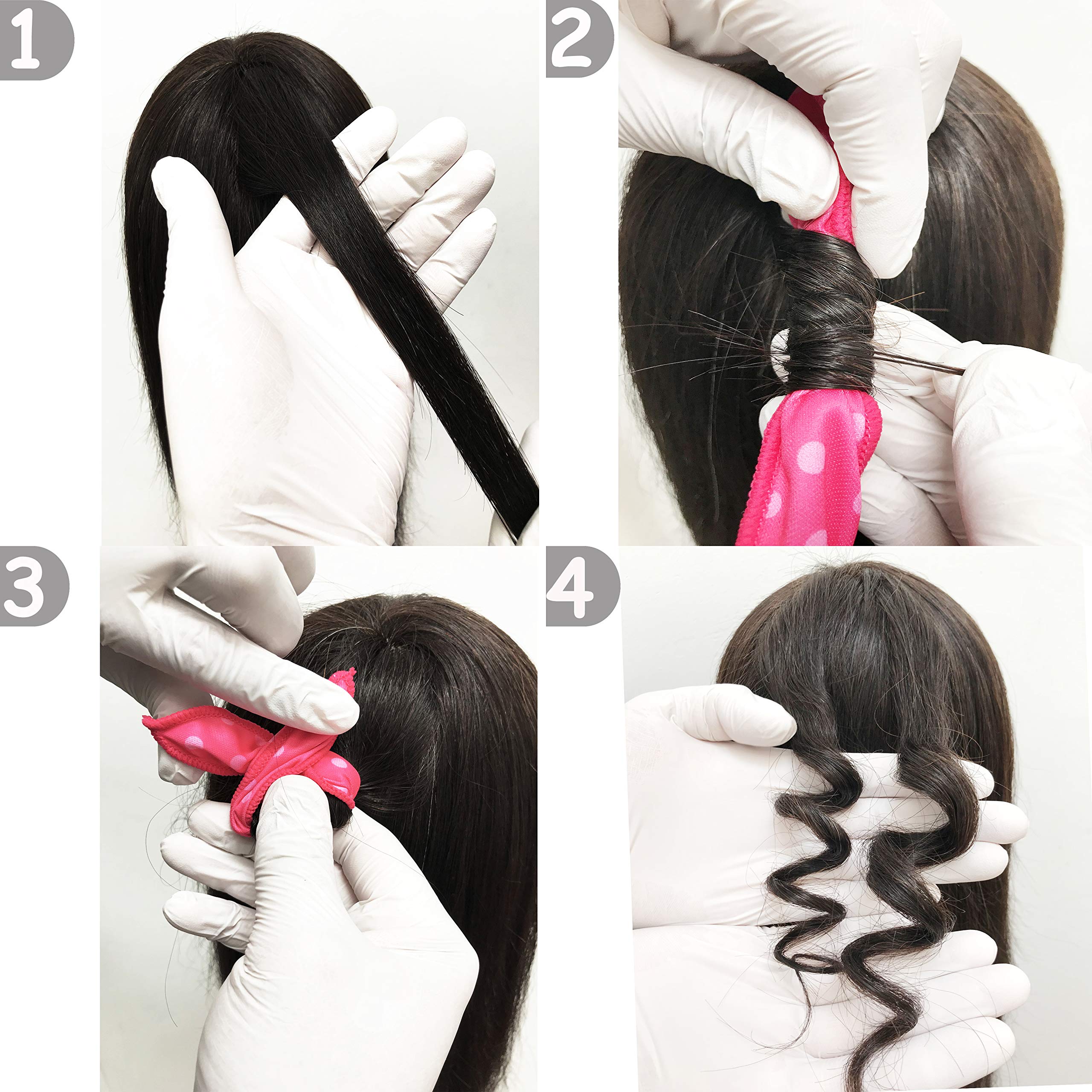 Aimin Hair pink curlers on a pillow setup, sleep-friendly heatless waves.