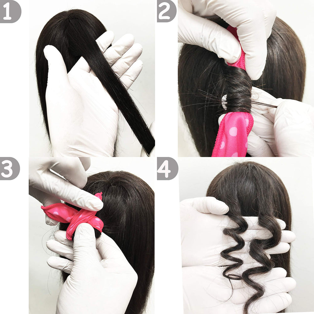 Aimin Hair pink curlers on a pillow setup, sleep-friendly heatless waves.