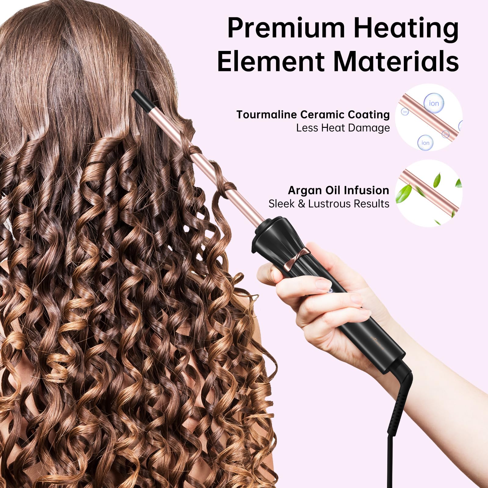 AIMSEE argan oil ceramic barrel provides even heat and shine.