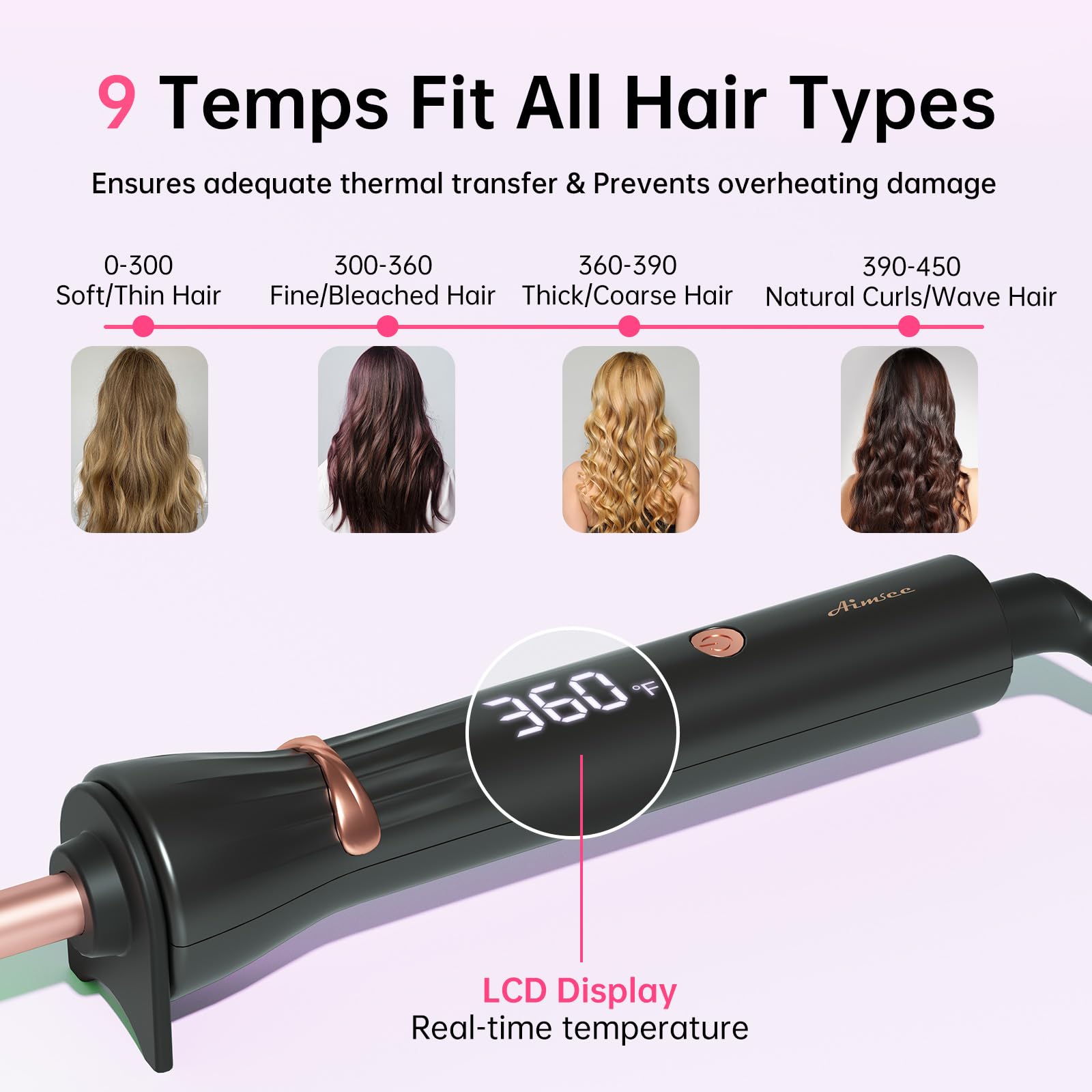 AIMSEE cool-tip and resting stand for safer, steadier styling.