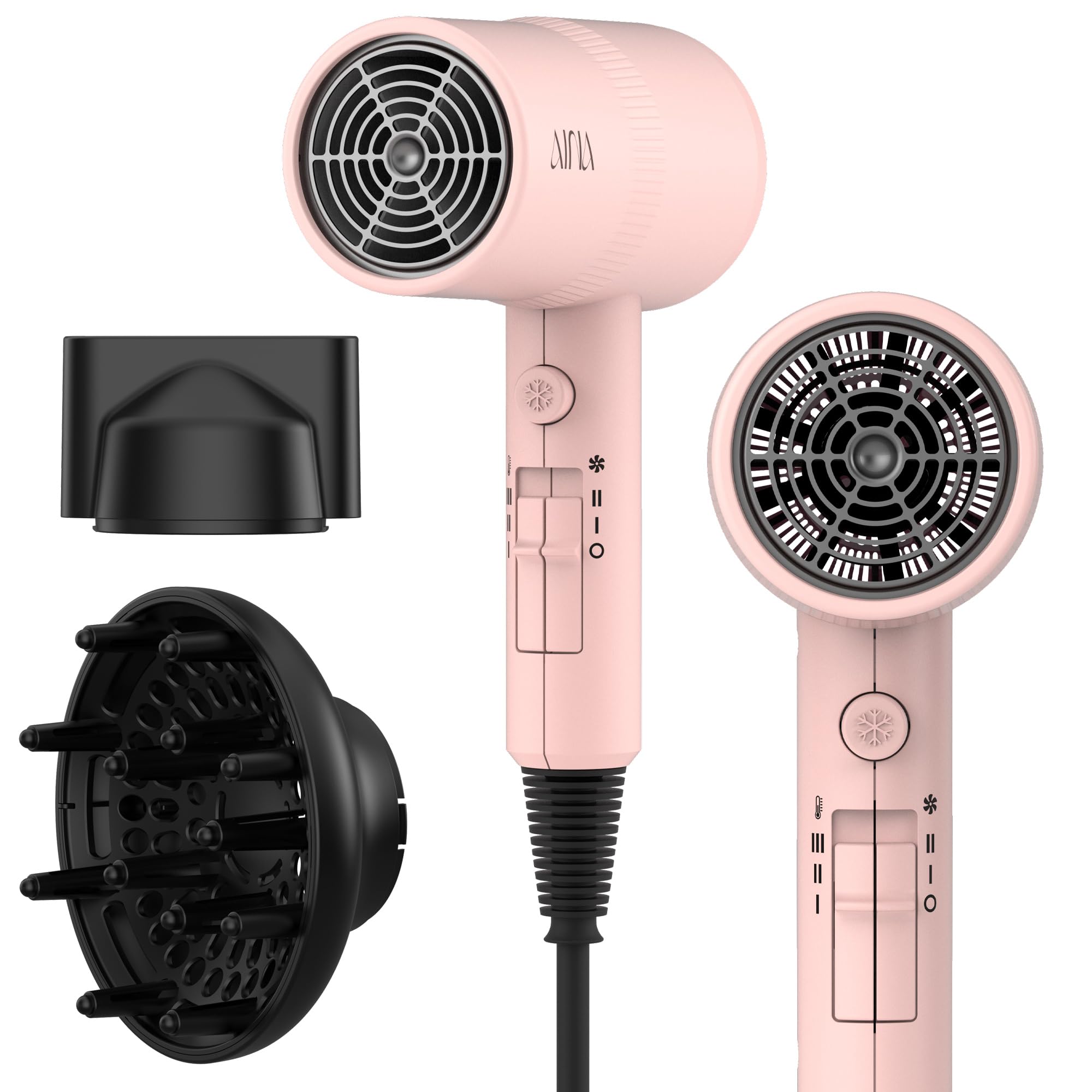 Aina hair dryer with diffuser for smooth, frizz-free styling and shine
