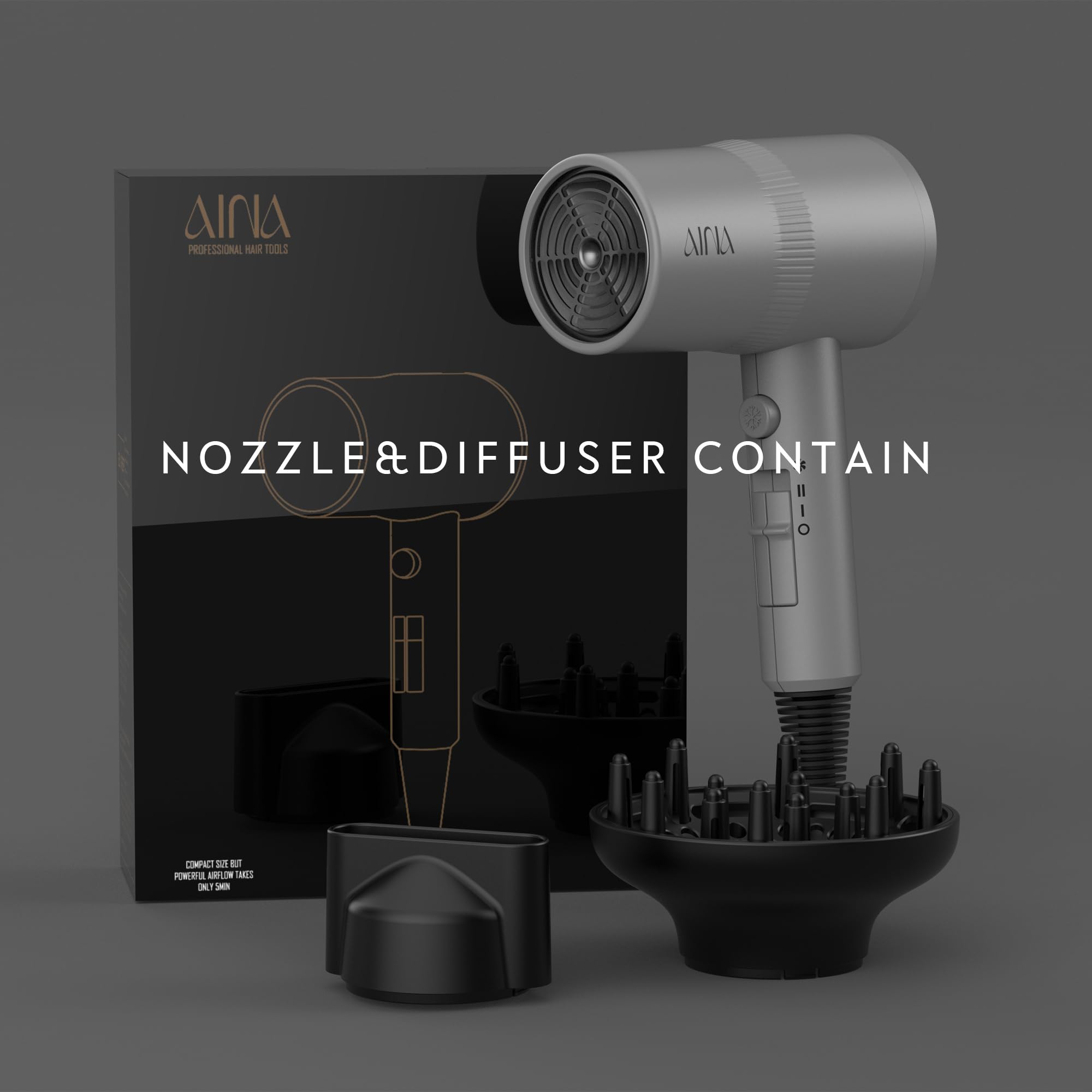 AINA hair dryer four layer airflow filter protects hair during drying