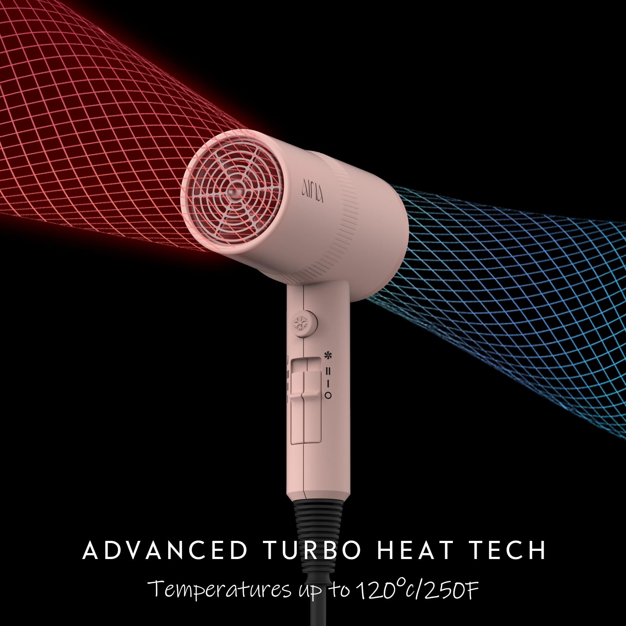 Aina dryer with ionic technology reduces static for calmer, shinier hair