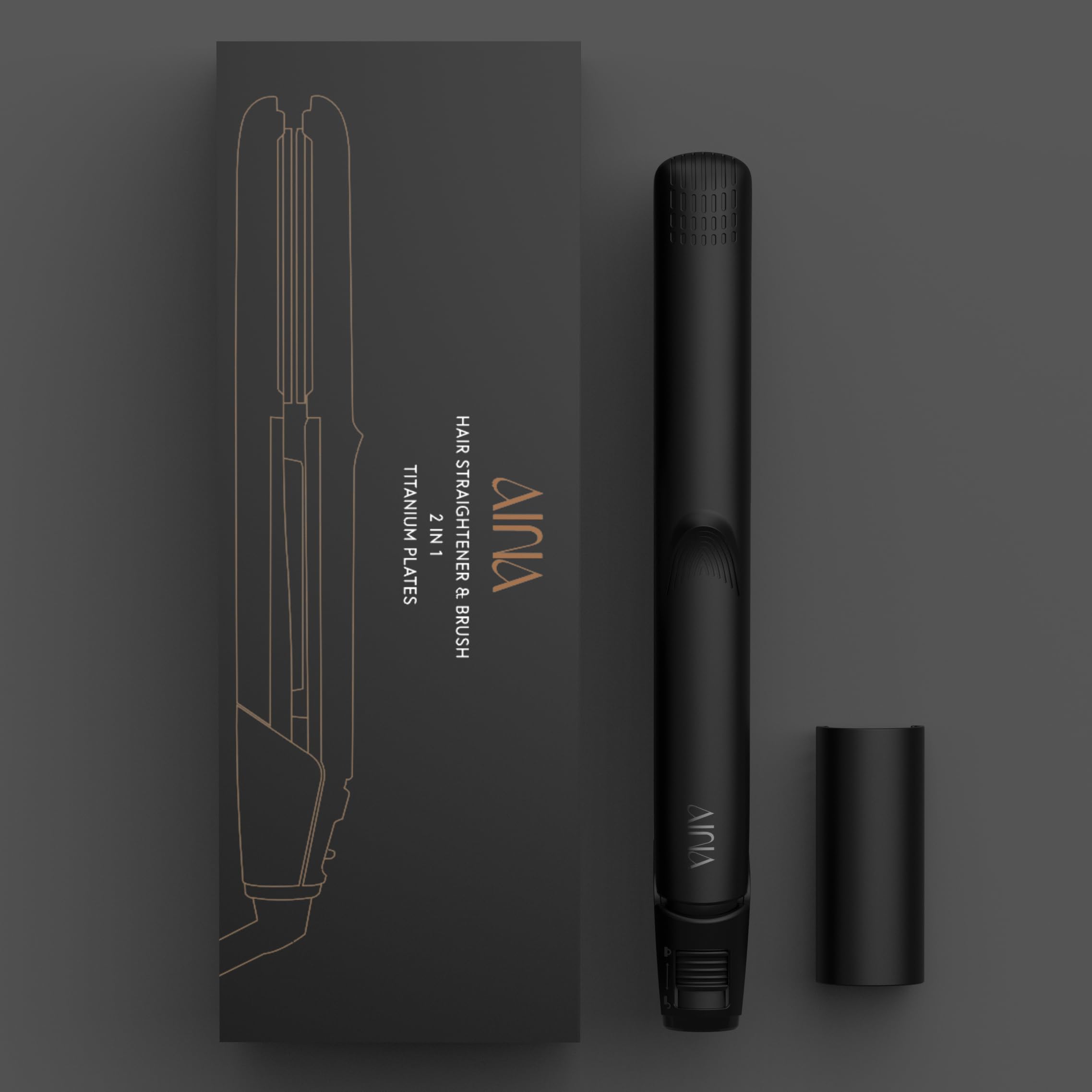 AINA Hair Straightener Comb dual voltage icons for worldwide styling.