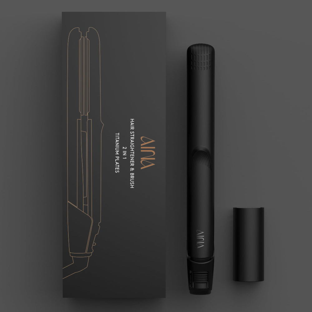 AINA Hair Straightener Comb dual voltage icons for worldwide styling.
