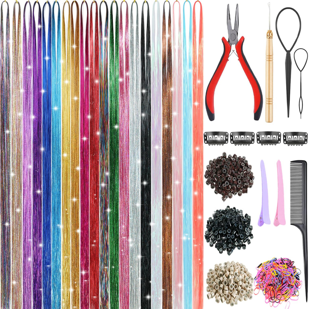 Ainani hair tinsel kit with 20 colors adds sparkling length for vibrant festival looks.