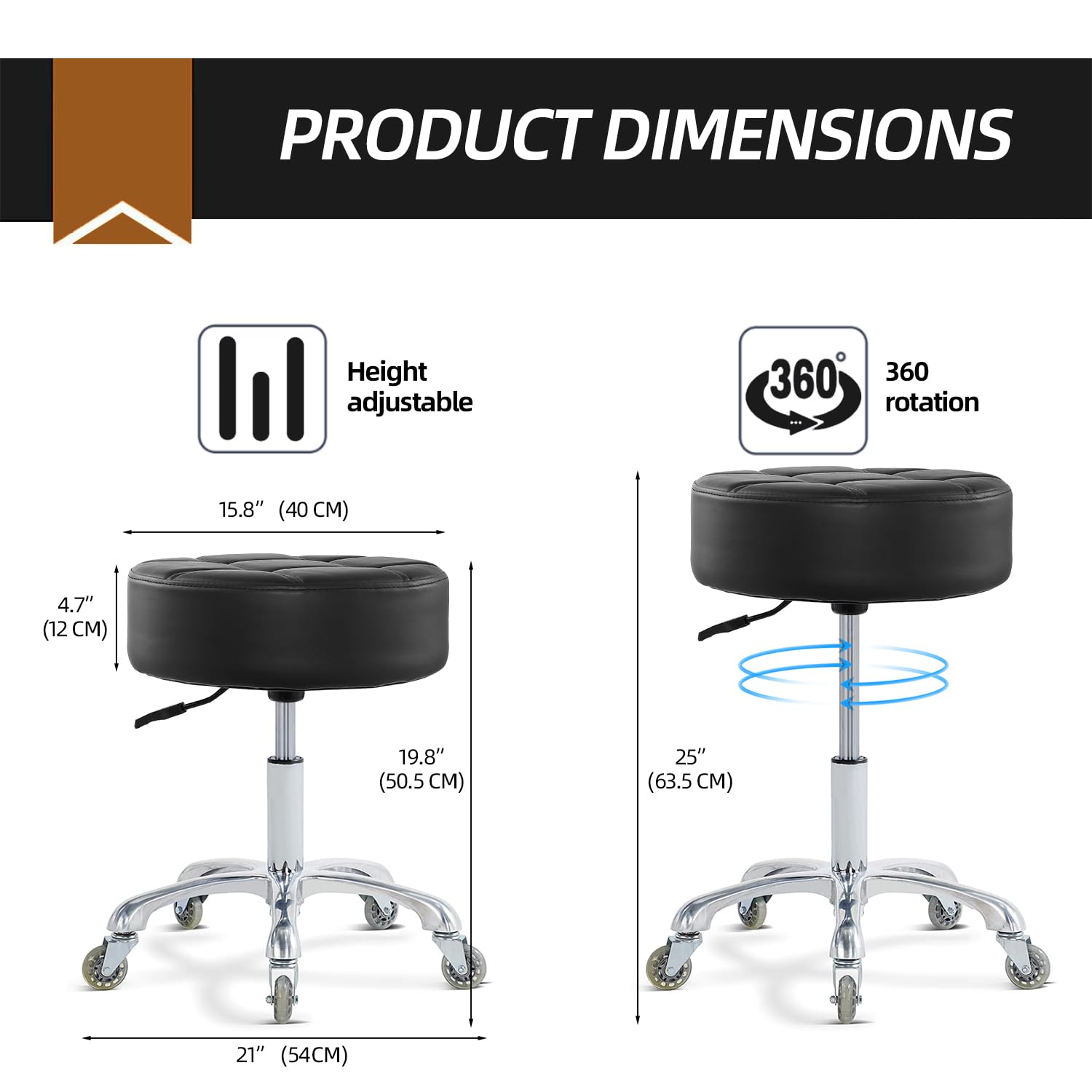 Ainilaily rolling stool features quiet wheels for smooth movement on any floor.