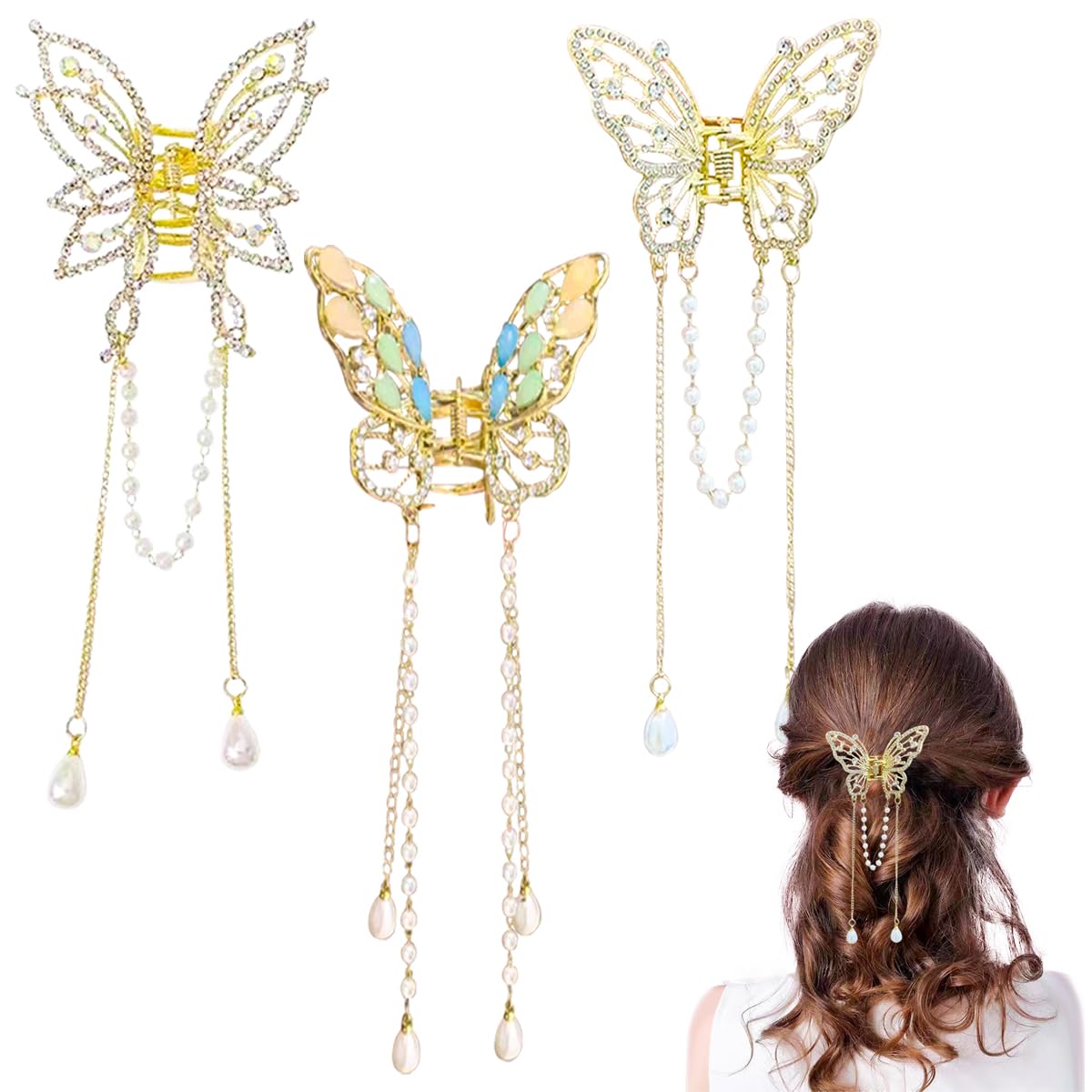 Ainvhh butterfly hair claw clip 3pc set provides secure grip for all-day wear