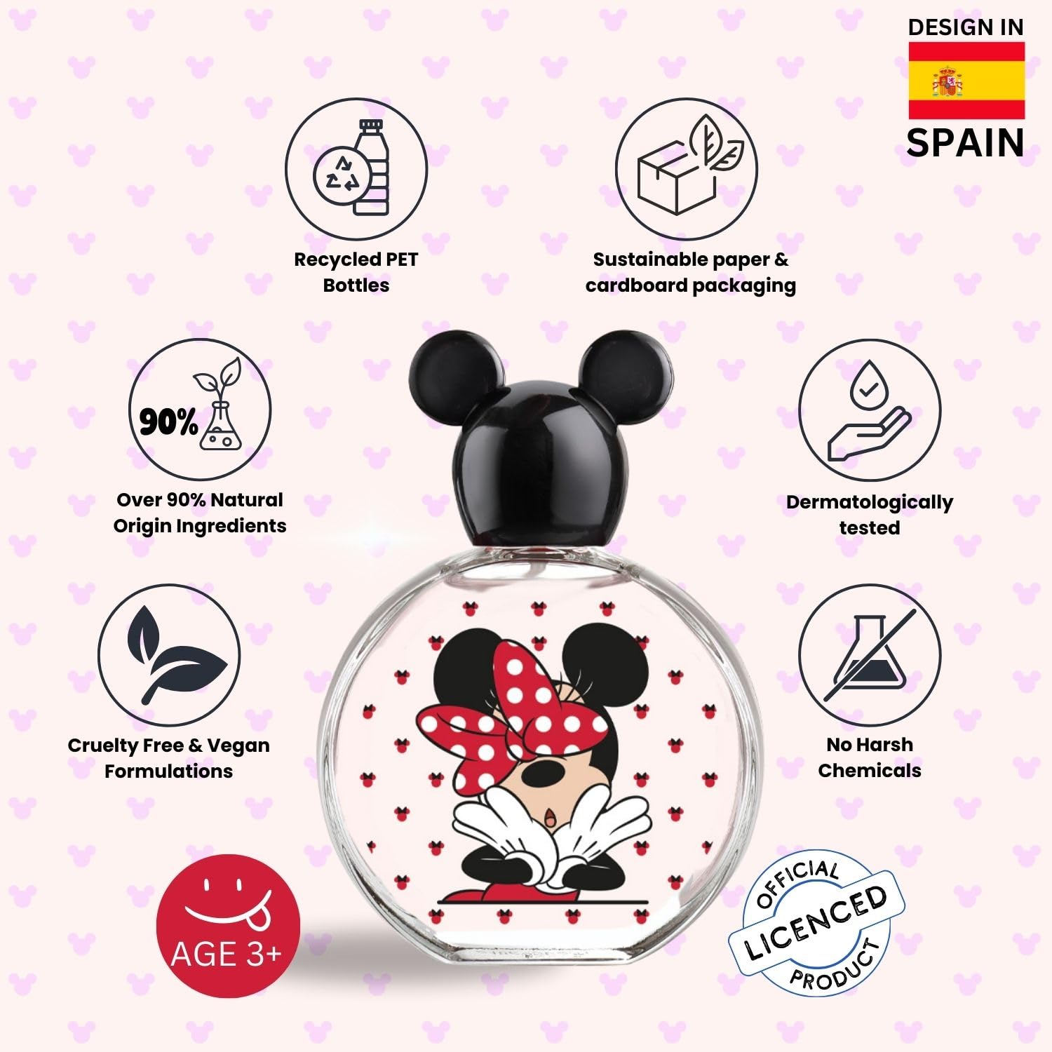 Air Val Minnie Mouse EDT bottle cap close-up, easy spray for children.