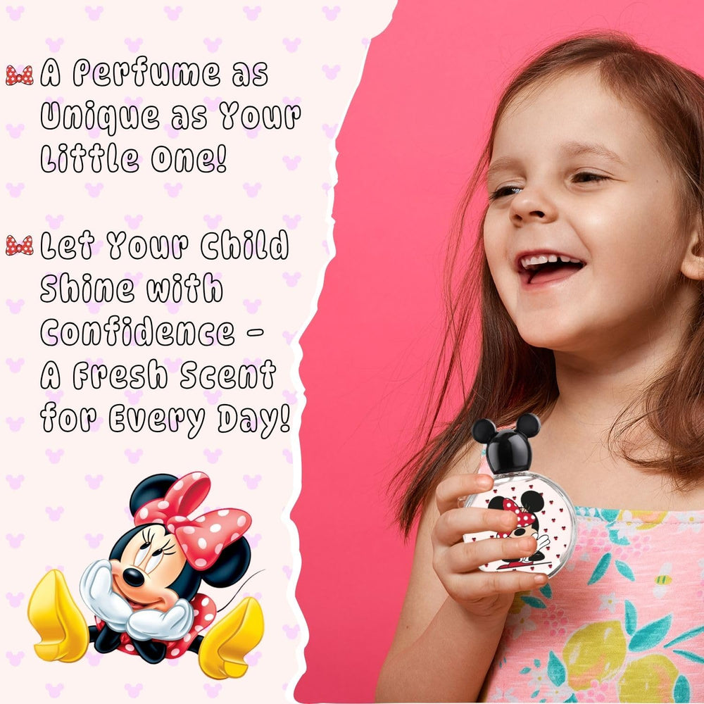 Minnie Mouse EDT spray bottle in colorful box, convenient travel companion.