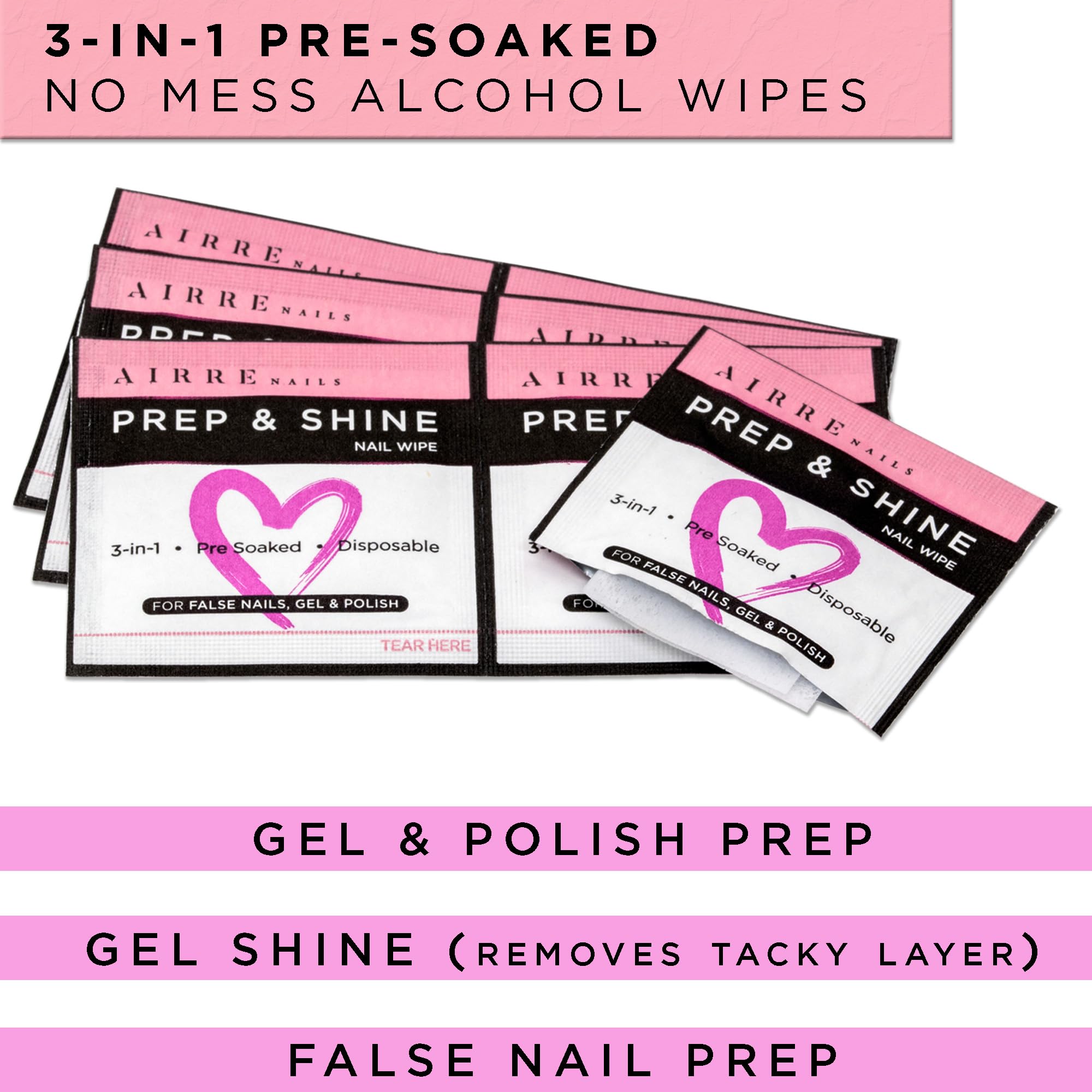 AIRRE NAILS Prep & Wipe: elimina residuo gel pegajoso para acabado suave