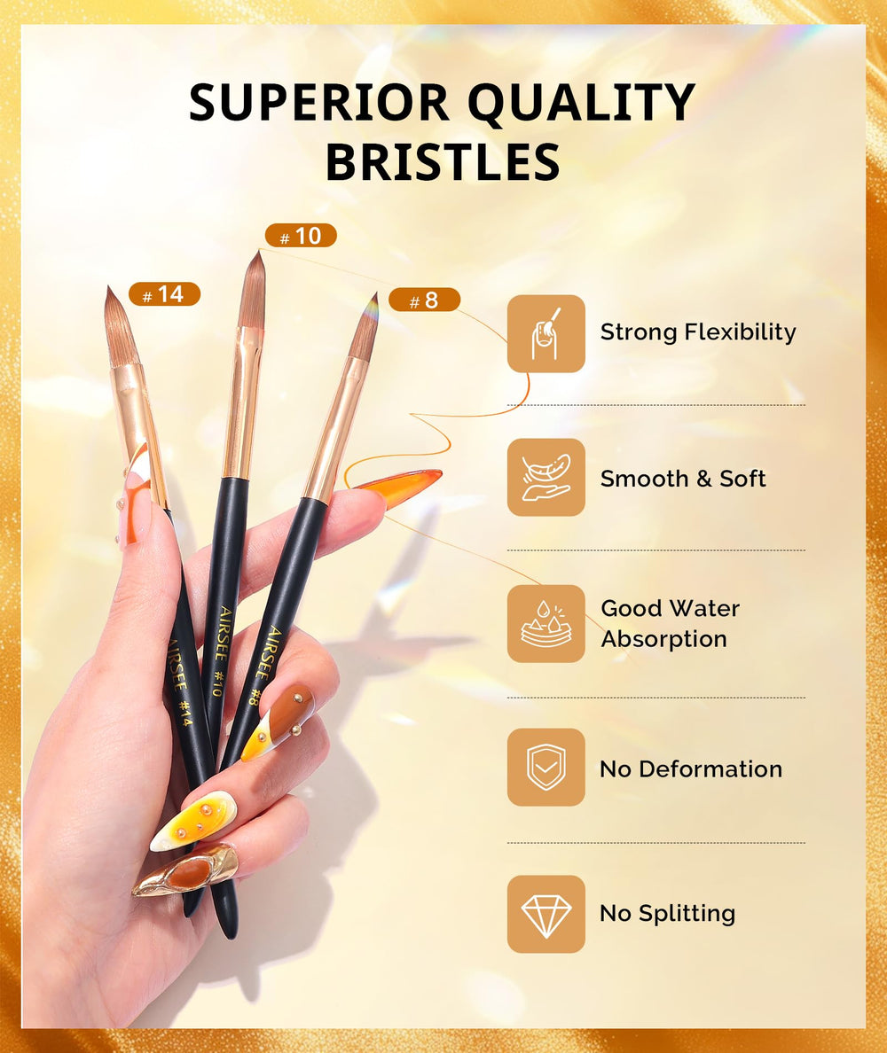 Airsee acrylic brush set with elegant black-gold handle for better grip.