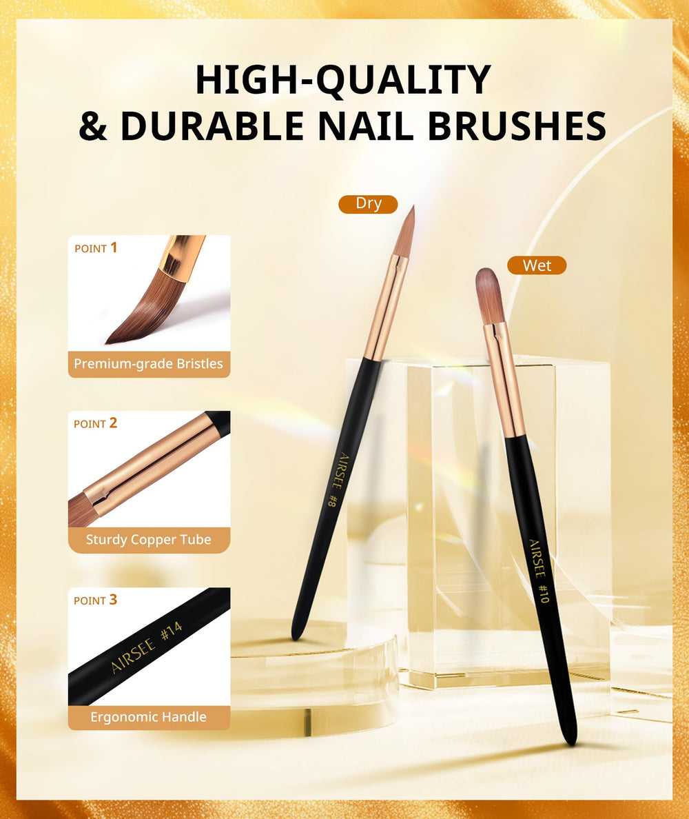 Airsee acrylic brush set uses a metal tube for durable performance.